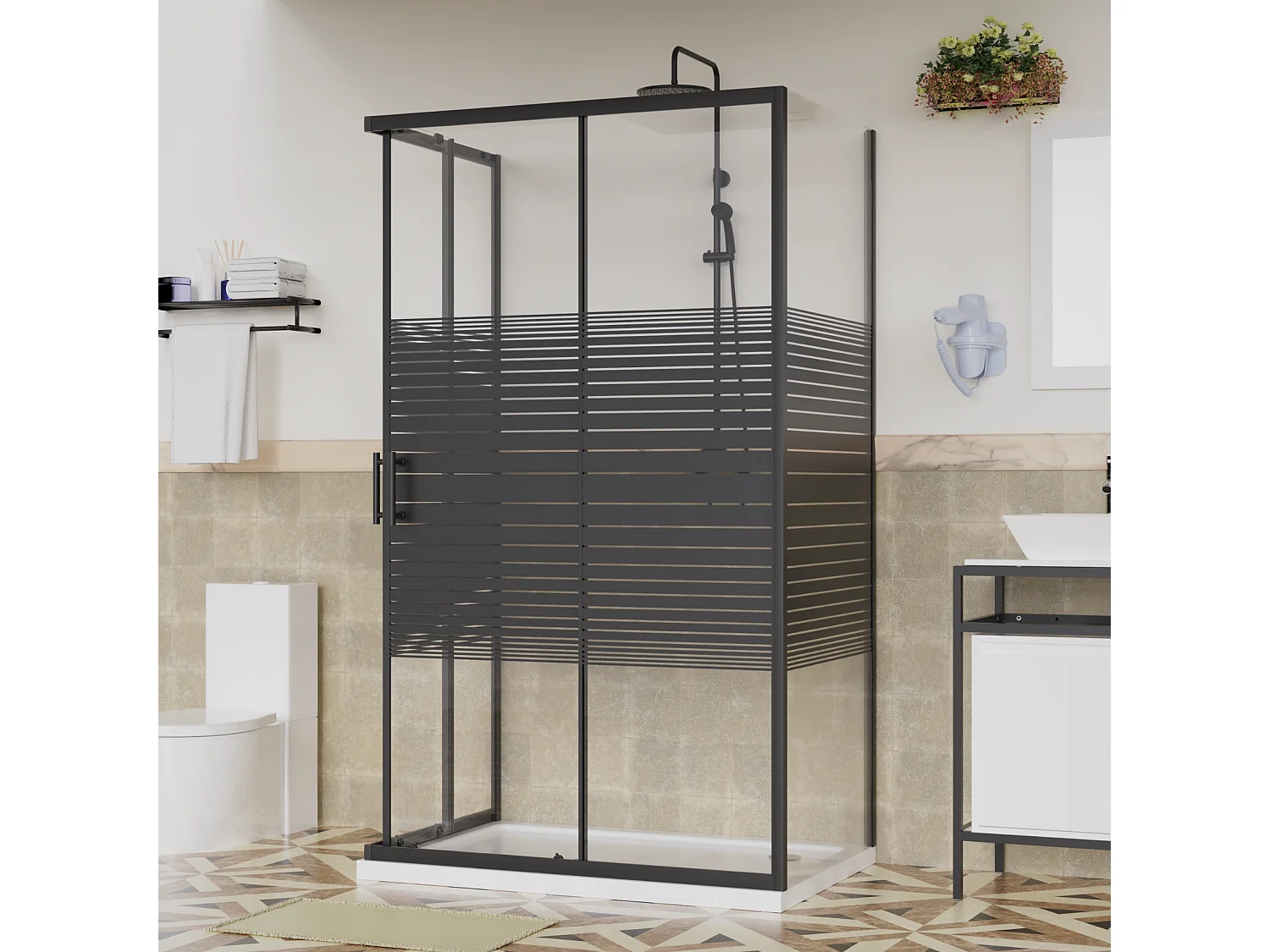 Box Doccia 80x120x80 Angolare Vetro Cristallo 6mm Temperato, Reversibile, Cabina Doccia Scorrevole 3 Lati