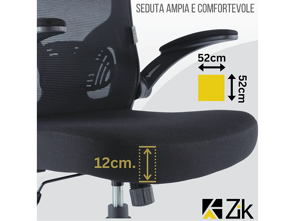 Cadeira de escritório ergonómica com apoios para os braços e apoio de cabeça executivo, ajustável em altura, Preto - ZIK