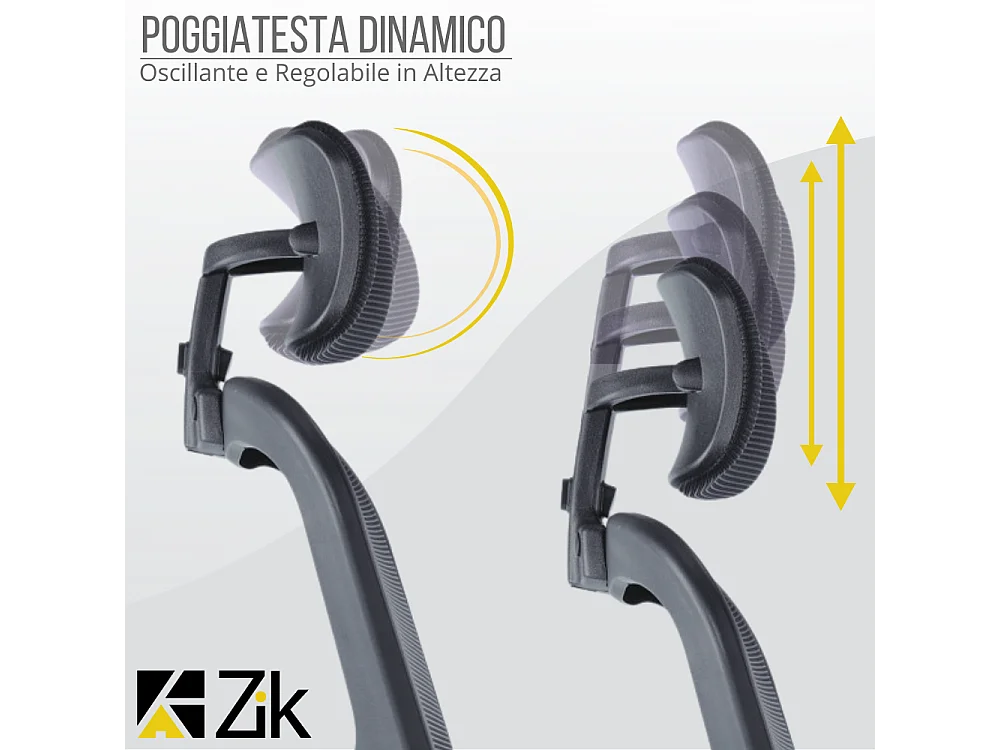Cadeira de escritório ergonómica com apoios para os braços e apoio de cabeça executivo, ajustável em altura, Preto - ZIK