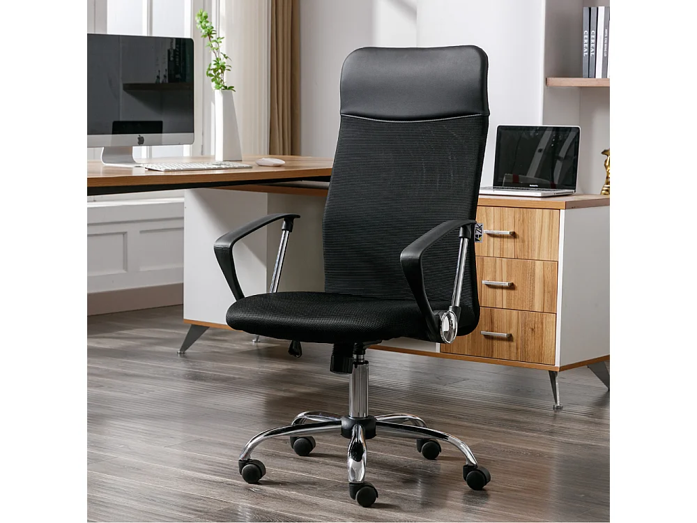 Sedia da Ufficio Girevole Ergonomica con Braccioli, Direzionale, Nero - ZIK