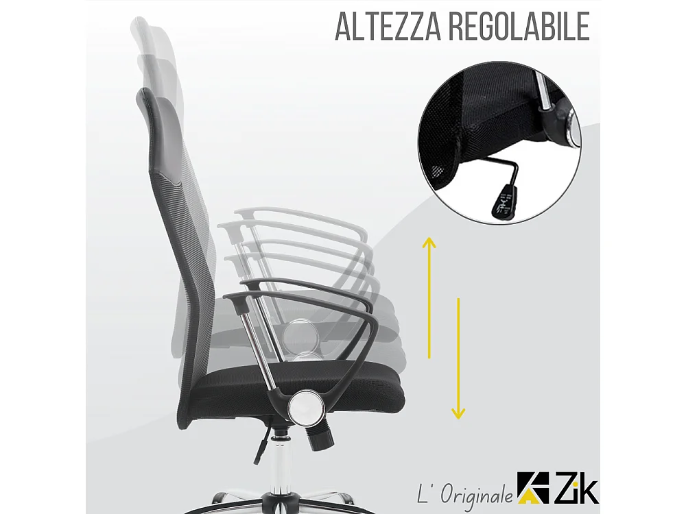 Sedia da Ufficio Girevole Ergonomica con Braccioli, Direzionale, Nero - ZIK
