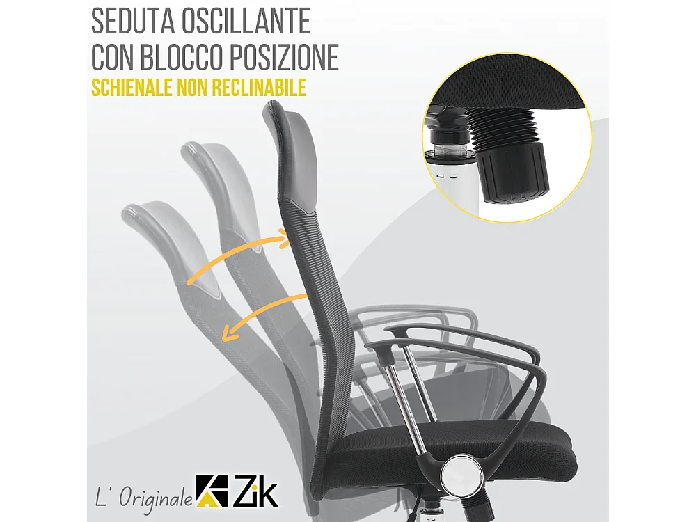 Sedia da Ufficio Girevole Ergonomica con Braccioli, Direzionale, Nero - ZIK