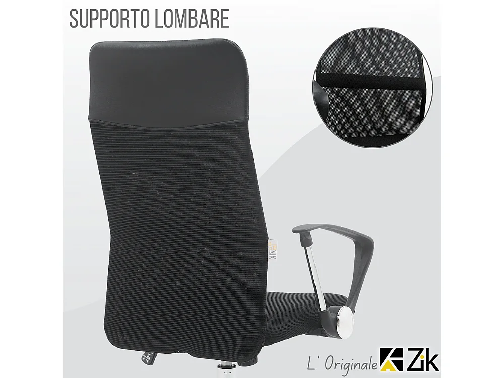 Silla de Oficina Ergonómica Giratoria con Reposabrazos, Ejecutiva, Negro - ZIK
