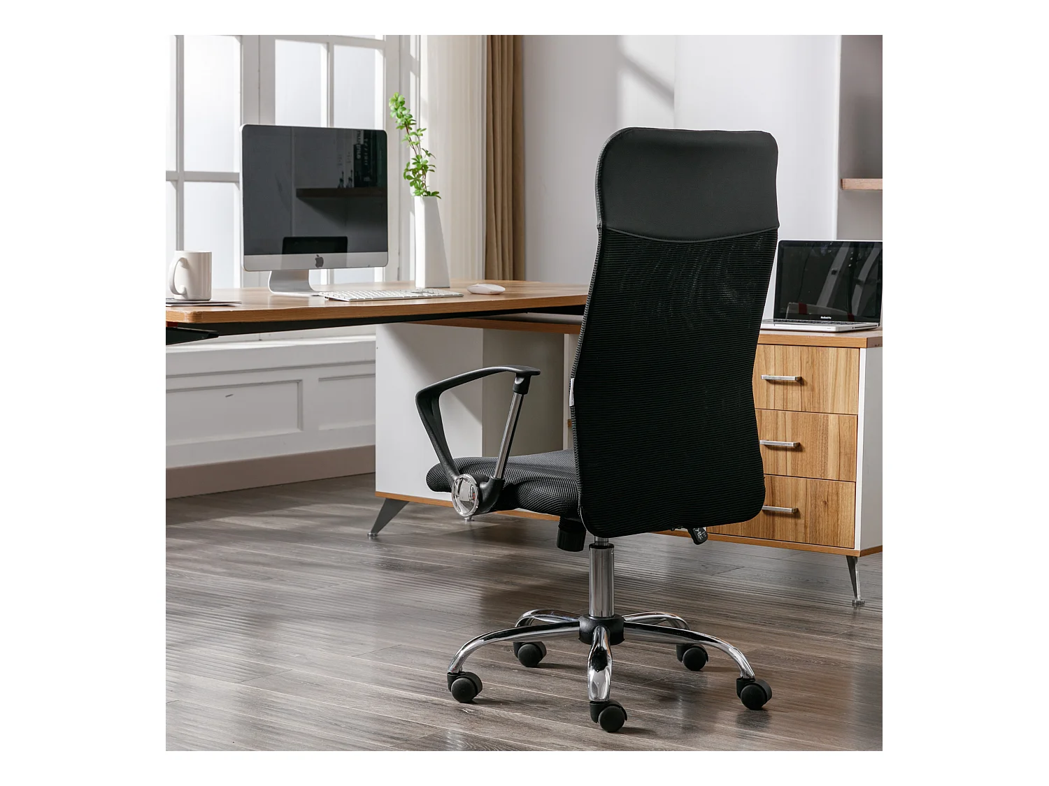 Silla de Oficina Ergonómica Giratoria con Reposabrazos, Ejecutiva, Negro - ZIK
