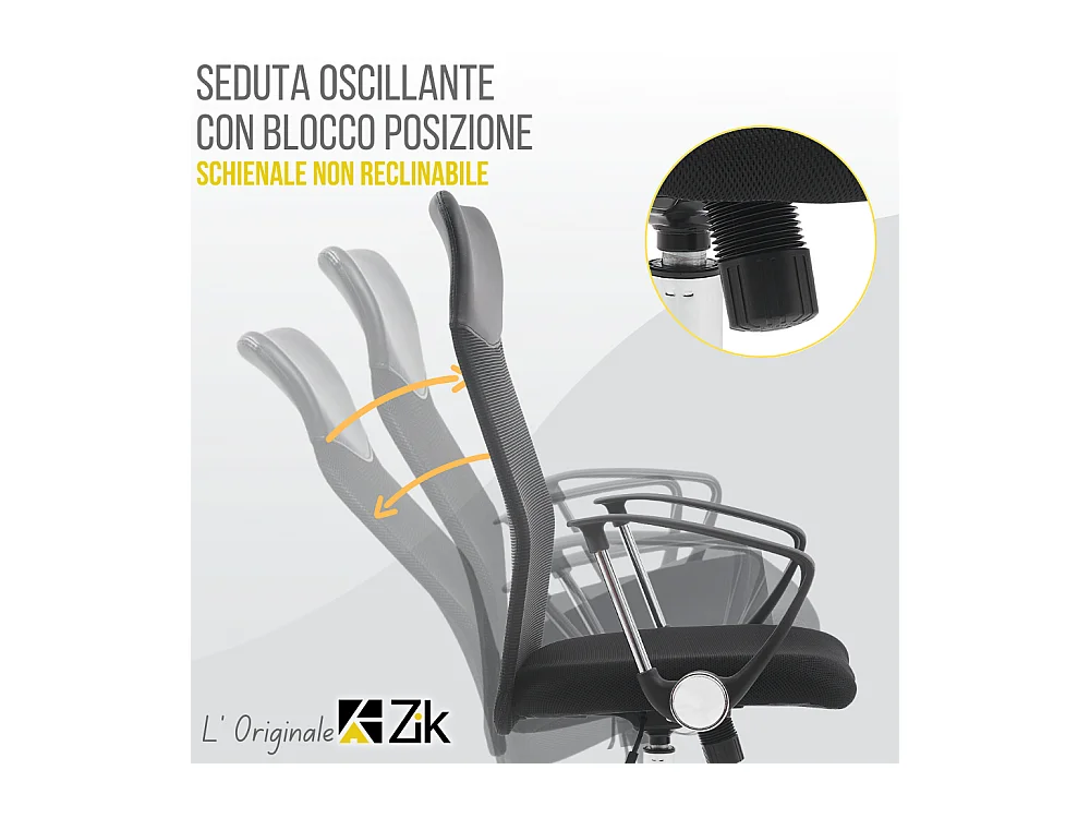 Silla de Oficina Ergonómica Giratoria con Reposabrazos, Ejecutiva, Negro - ZIK