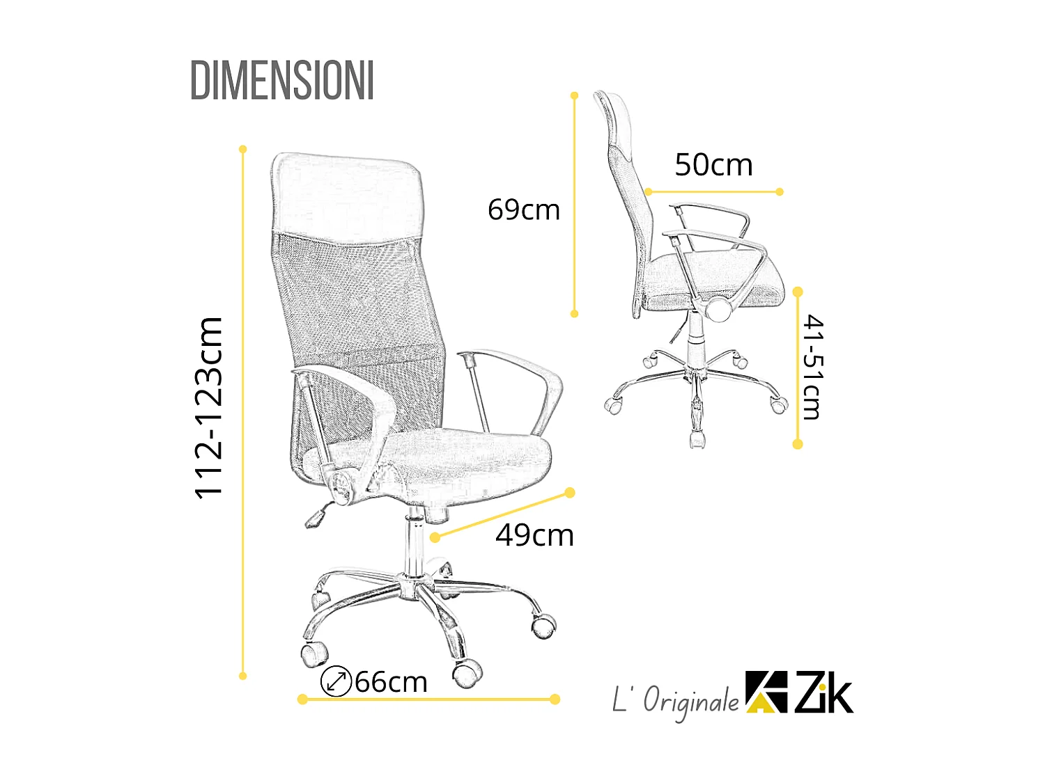 Silla de Oficina Ergonómica Giratoria con Reposabrazos, Ejecutiva, Negro - ZIK