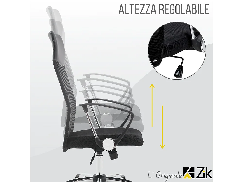 Silla de Oficina Ergonómica Giratoria con Reposabrazos, Ejecutiva, Negro - ZIK