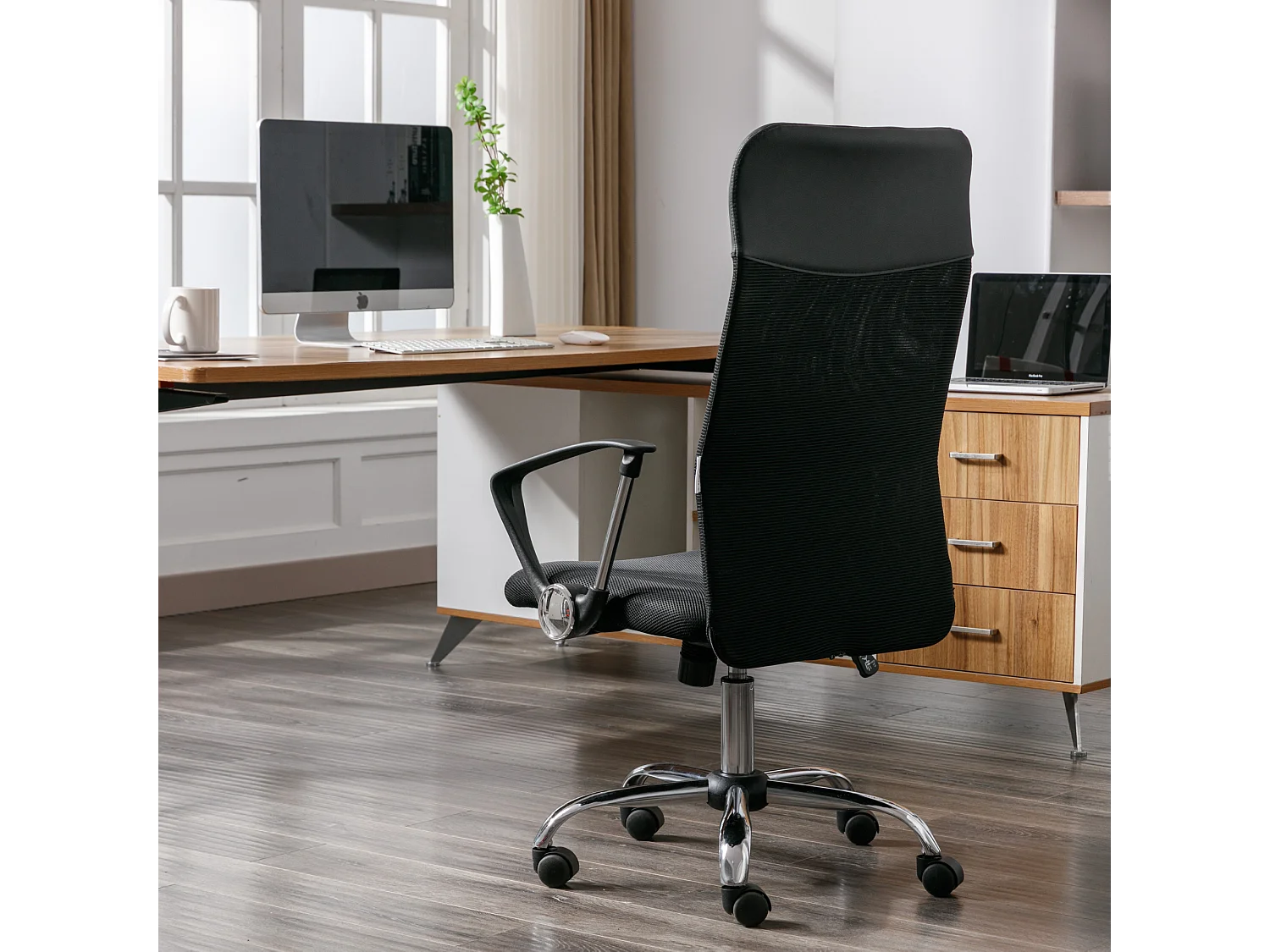 Silla de Oficina Ergonómica Giratoria con Reposabrazos, Ejecutiva, Negro - ZIK