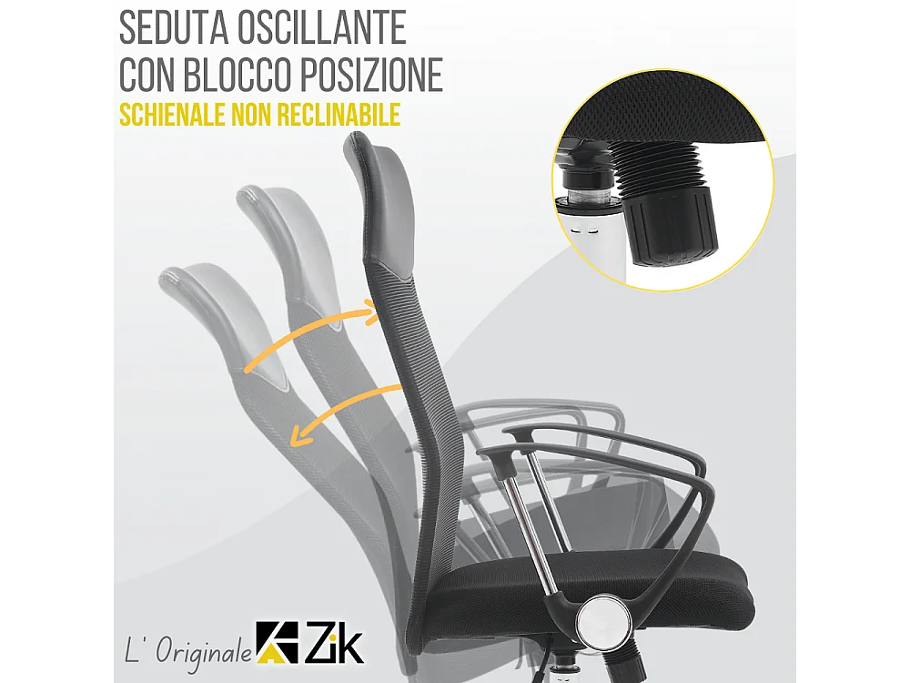 Silla de Oficina Ergonómica Giratoria con Reposabrazos, Ejecutiva, Negro - ZIK