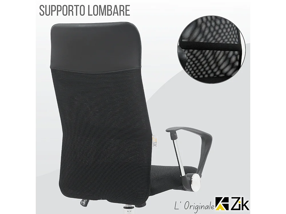 Silla de Oficina Ergonómica Giratoria con Reposabrazos, Ejecutiva, Negro - ZIK