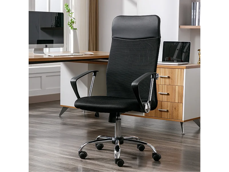 Cadeira de escritório giratória com braços, executiva, ergonómica com altura ajustável, Preta - ZIK