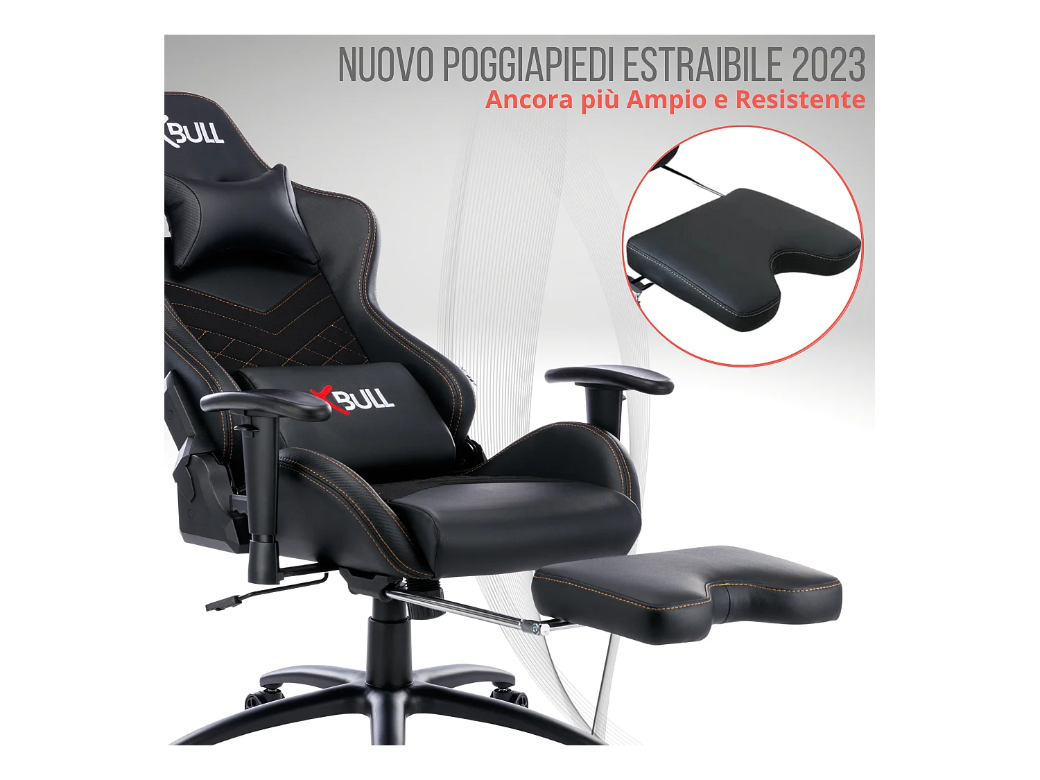 Sedia Gaming da Ufficio con Poggiapiedi, Reclinabile, Supporto Lombare in Similpelle - Nero