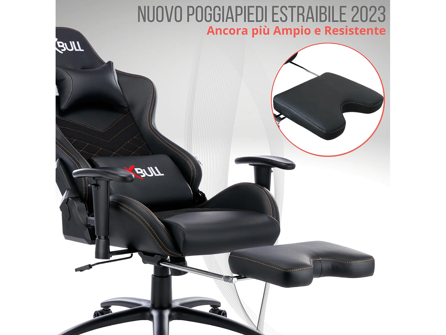 Sedia Gaming da Ufficio con Poggiapiedi, Reclinabile, Supporto Lombare in Similpelle - Nero