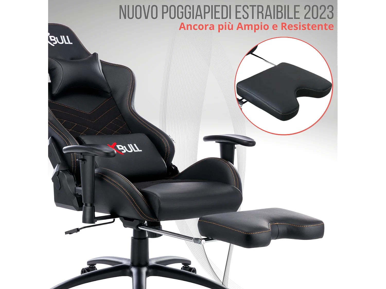 Sedia Gaming da Ufficio con Poggiapiedi, Reclinabile, Supporto Lombare in Similpelle - Nero