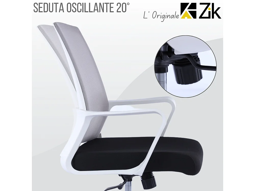 Sedia da Ufficio Ergonomica Girevole, Poltrona con Braccioli e Supporto Lombare in Tessuto, Regolabile - Bianco Grigio