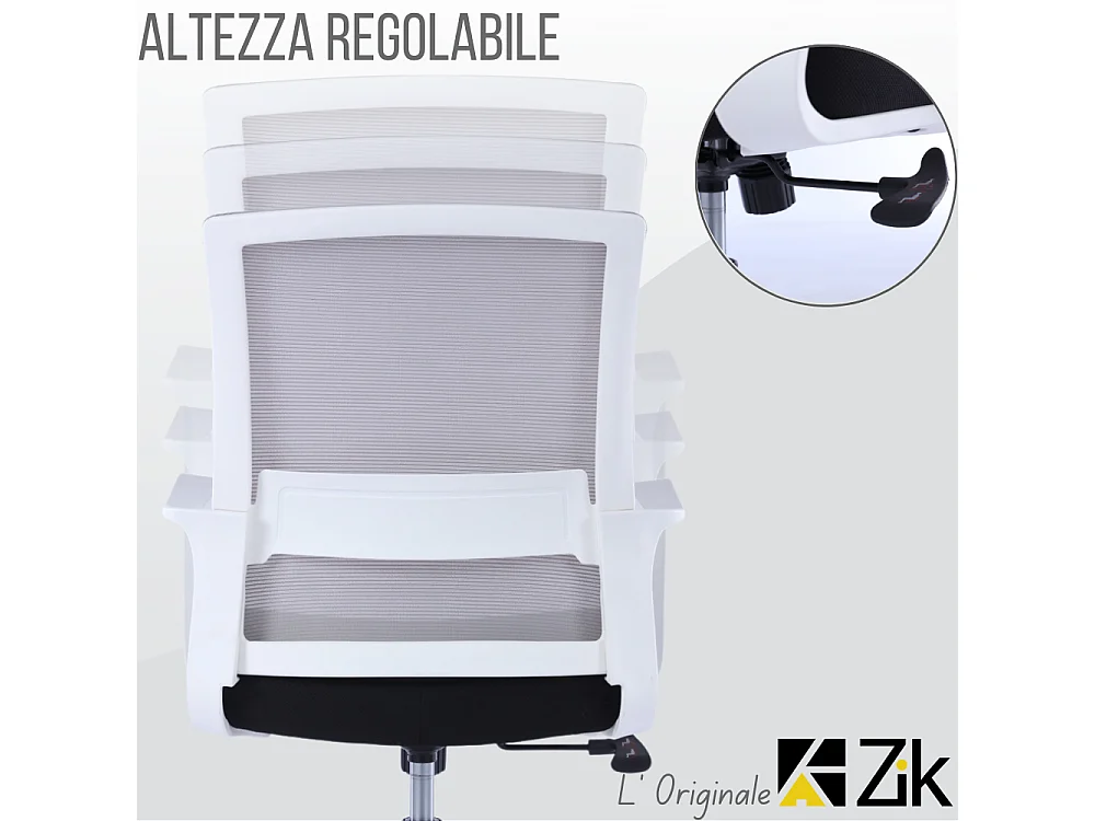 Sedia da Ufficio Ergonomica Girevole, Poltrona con Braccioli e Supporto Lombare in Tessuto, Regolabile - Bianco Grigio