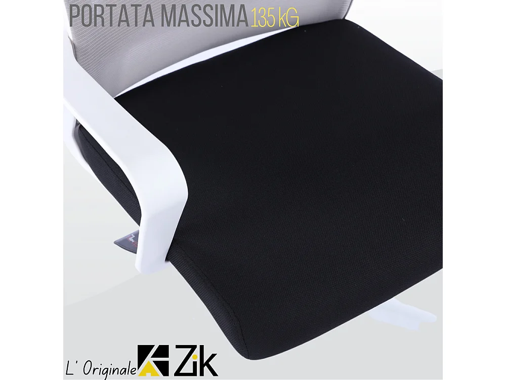 Sedia da Ufficio Ergonomica Girevole, Poltrona con Braccioli e Supporto Lombare in Tessuto, Regolabile - Bianco Grigio