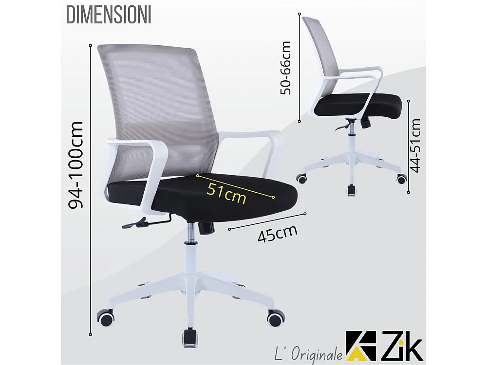 Cadeira de escritório giratória e ergonómica, cadeira com braços e apoio lombar em tecido, cadeira de secretária ajustável - Branco cinzento