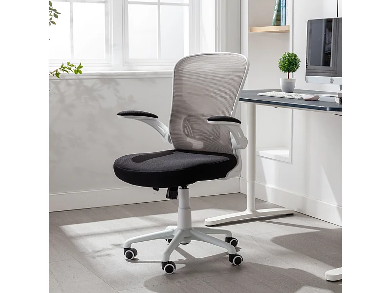 Silla de escritorio reclinable giratoria ergonómica de oficina con reposabrazos, ajustable en tela, blanco - ZIK