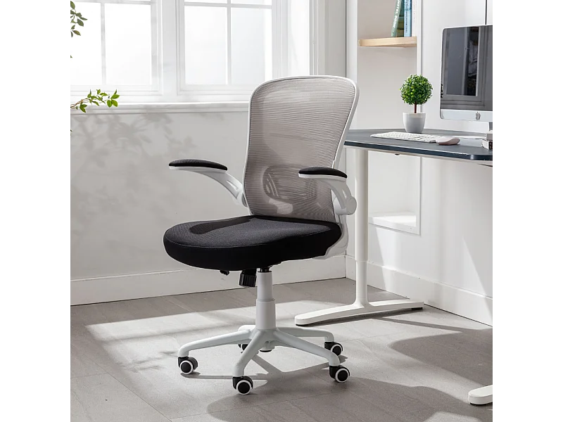 Cadeira de secretária giratória ergonómica com apoios para os braços, tecido ajustável, Branco - ZIK