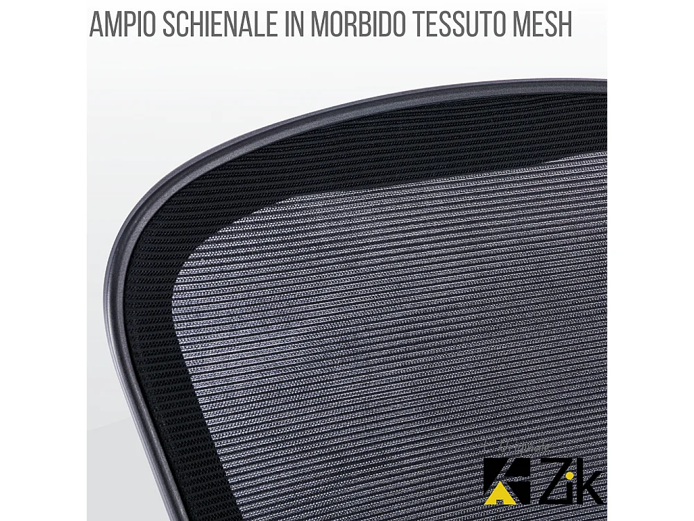 Sedia Ufficio Ergonomica Girevole Reclinabile da Scrivania con Braccioli, Regolabile in Tessuto Nero - ZIK