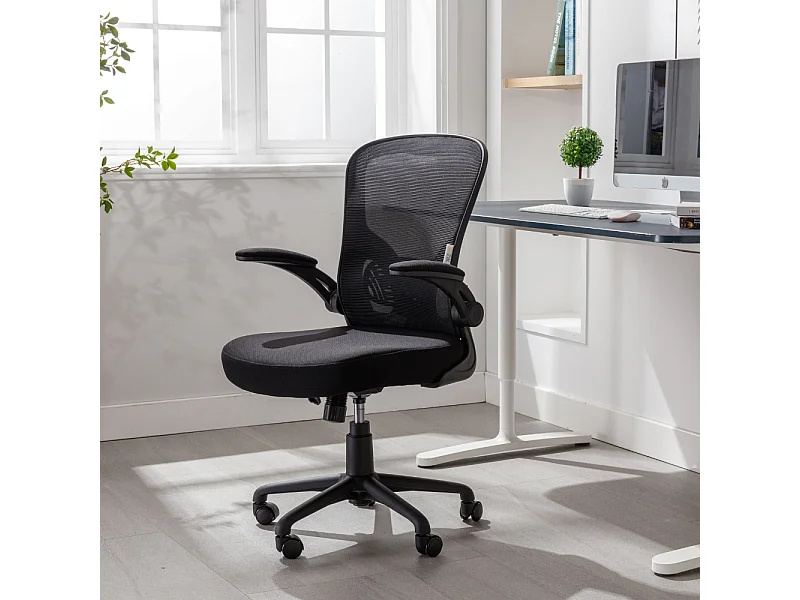 Sedia Ufficio Ergonomica Girevole Reclinabile da Scrivania con Braccioli, Regolabile in Tessuto Nero - ZIK