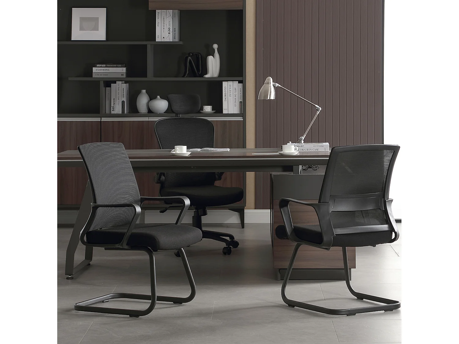 Cadeira de sala de espera Conjunto de escritório 2 Cadeira de conferência ergonómica para reuniões com apoios de braços tecido respirável Preto - ZIK