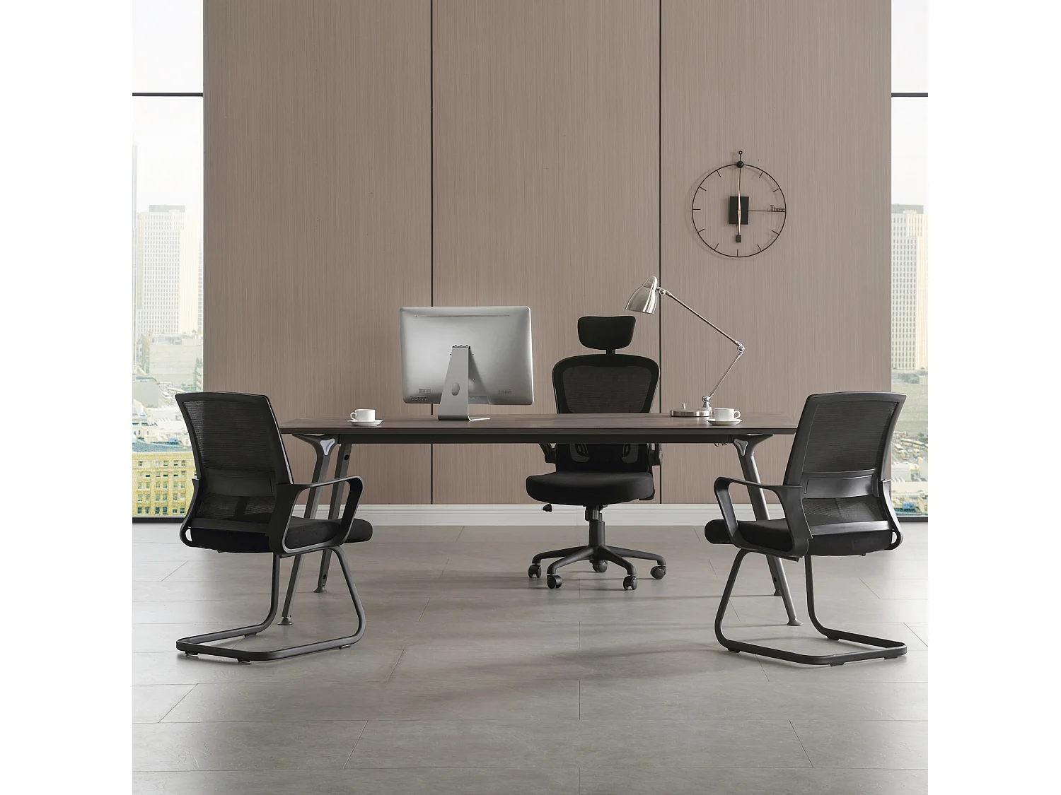 Cadeira de sala de espera Conjunto de escritório 2 Cadeira de conferência ergonómica para reuniões com apoios de braços tecido respirável Preto - ZIK