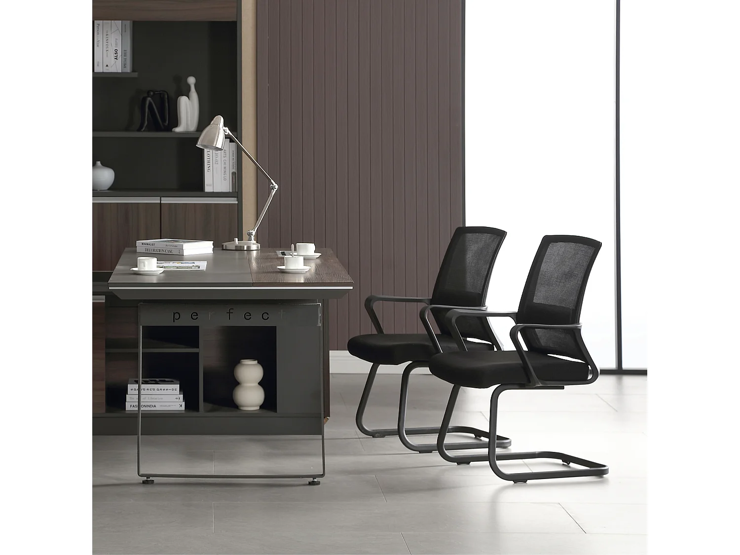 Cadeira de sala de espera Conjunto de escritório 2 Cadeira de conferência ergonómica para reuniões com apoios de braços tecido respirável Preto - ZIK