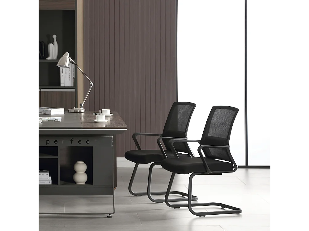 Cadeira de sala de espera Conjunto de escritório 2 Cadeira de conferência ergonómica para reuniões com apoios de braços tecido respirável Preto - ZIK