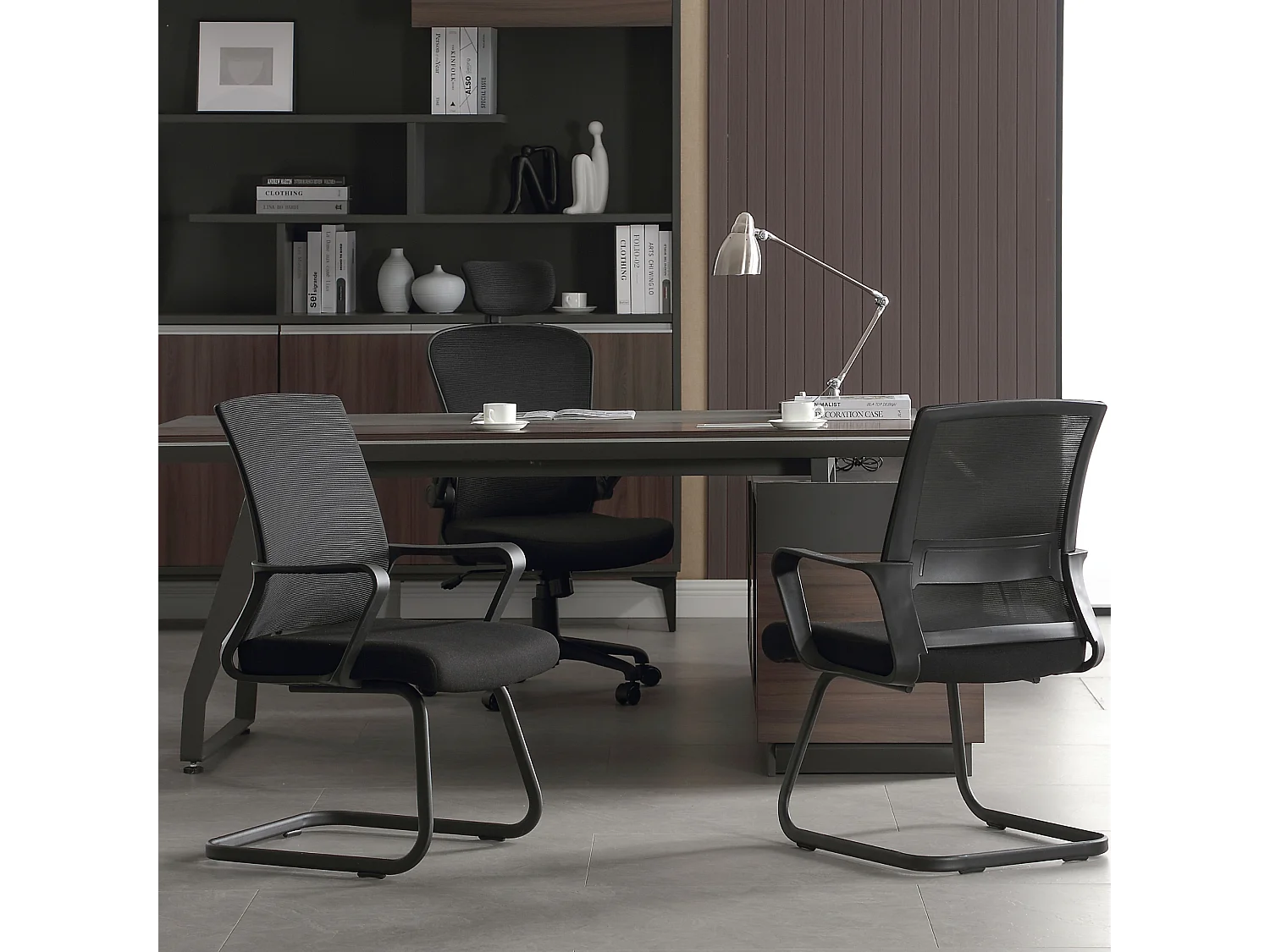 Cadeira de sala de espera Conjunto de escritório 2 Cadeira de conferência ergonómica para reuniões com apoios de braços tecido respirável Preto - ZIK