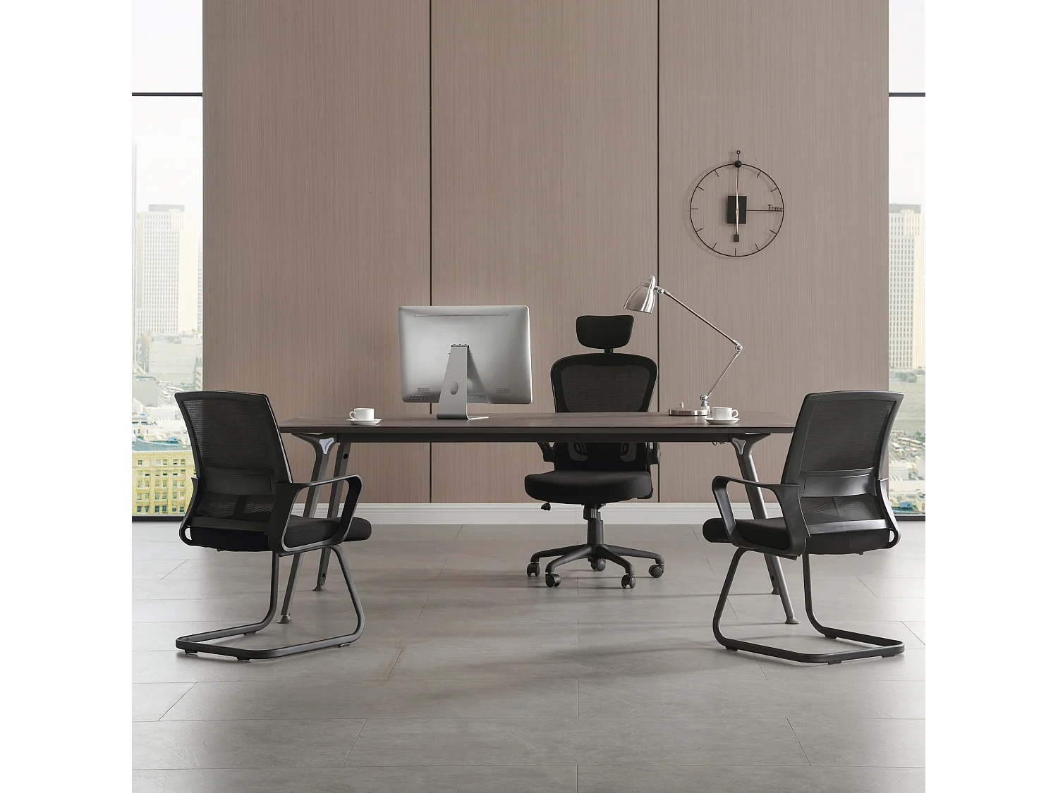 Cadeira de sala de espera Conjunto de escritório 2 Cadeira de conferência ergonómica para reuniões com apoios de braços tecido respirável Preto - ZIK