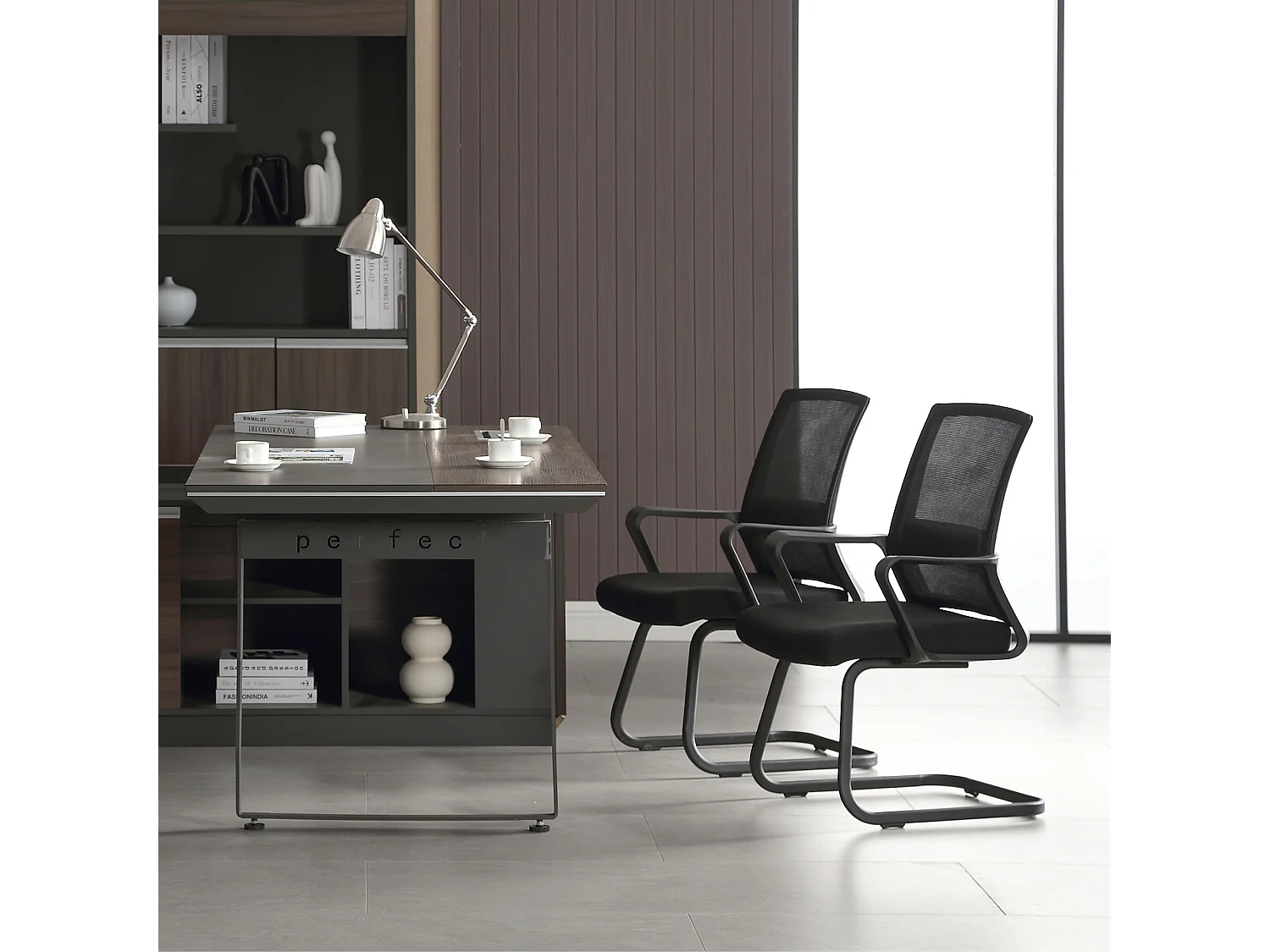 Cadeira de sala de espera Conjunto de escritório 2 Cadeira de conferência ergonómica para reuniões com apoios de braços tecido respirável Preto - ZIK