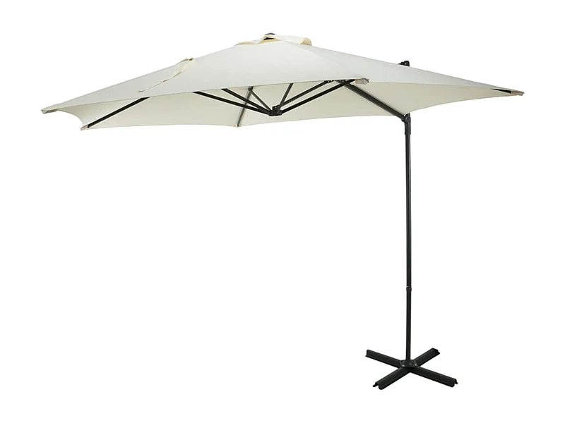 WELL HOME - Parasol suspendu Push Up Ø270cm coloris crème avec pied en acier croisé
