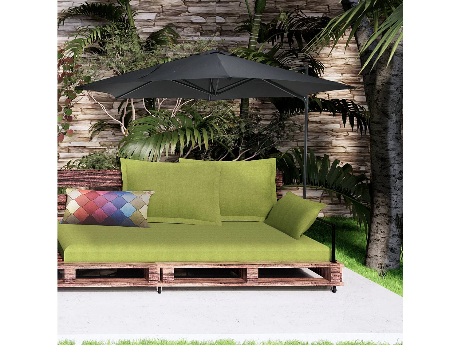 WELL HOME - Parasol suspendu Push Up Ø270cm coloris anthracite avec pied en acier croisé