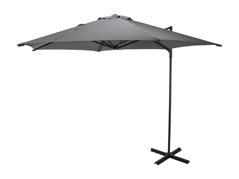 WELL HOME - Parasol suspendu Push Up Ø270 cm gris clair avec pied en acier croisé