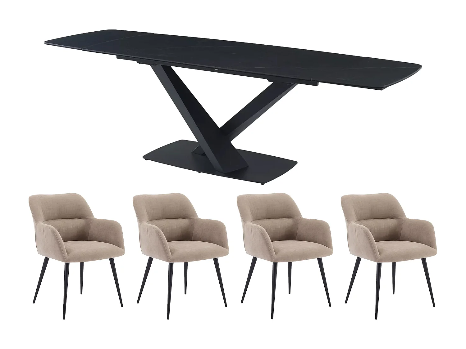 Ensemble table MALATA + 4 chaises HEKA - Effet marbre noir et beige