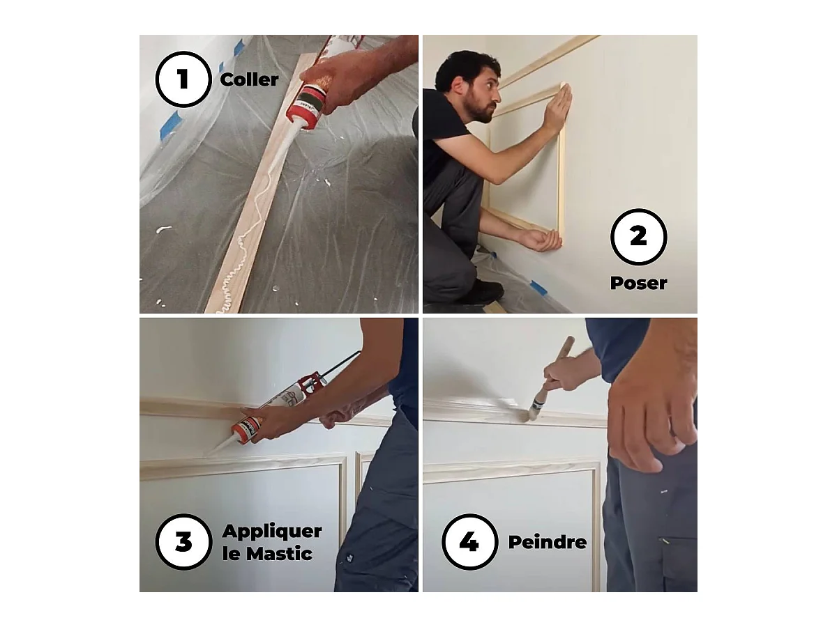 NORDLINGER PRO Kit moulure de soubassement 4m - Moulure murale - FSC 100% - Parfait pour donner du cachet au mur