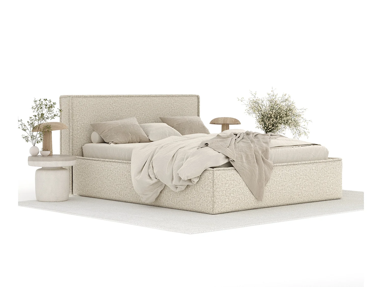 Lit coffre Lounge - 200 x 200 cm - velours - beige
