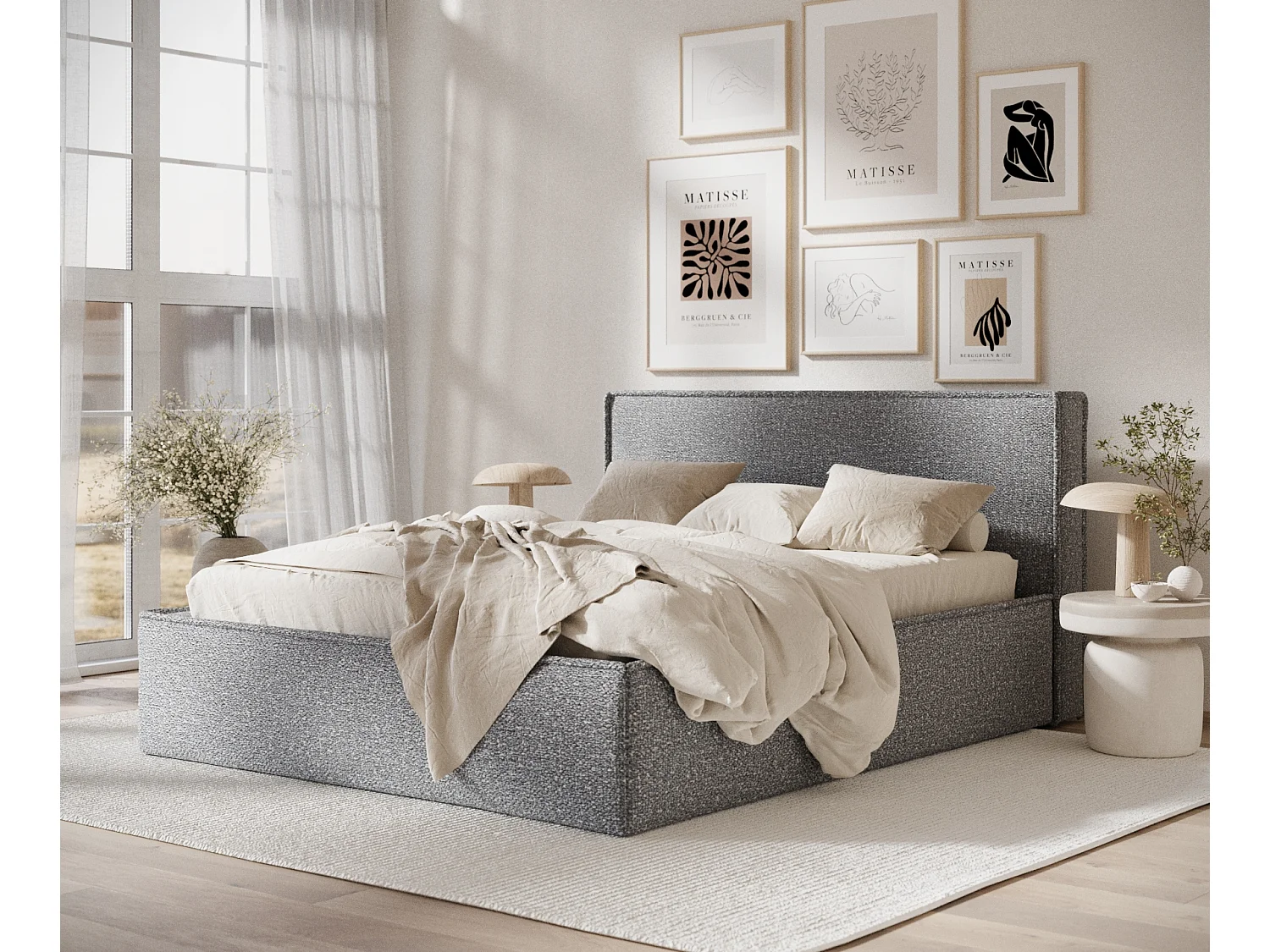 Lit coffre Lounge - 160 x 200 cm - velours - gris