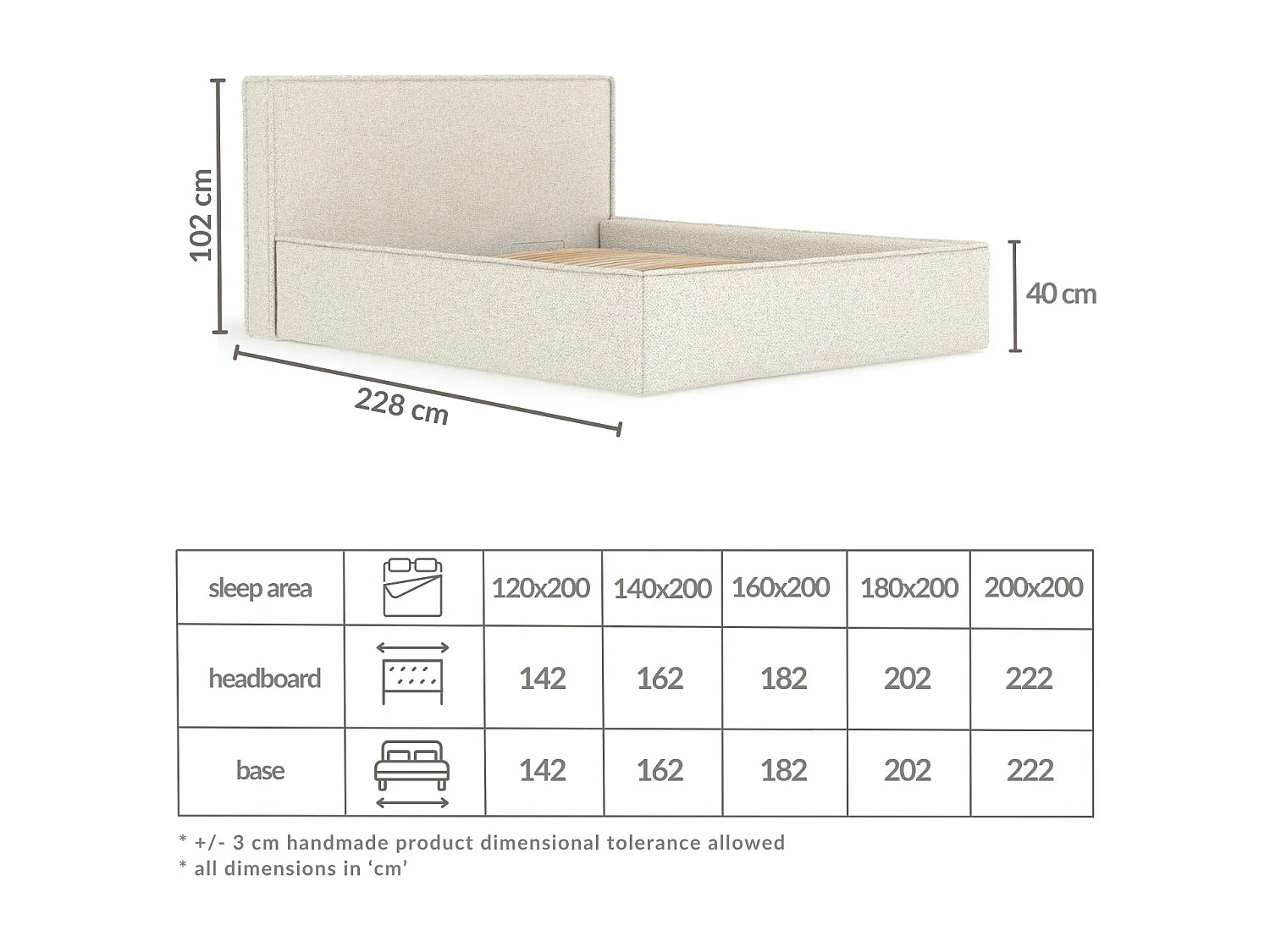 Polsterbett Lounge - 160 x 200 cm - Samtstoff - creme