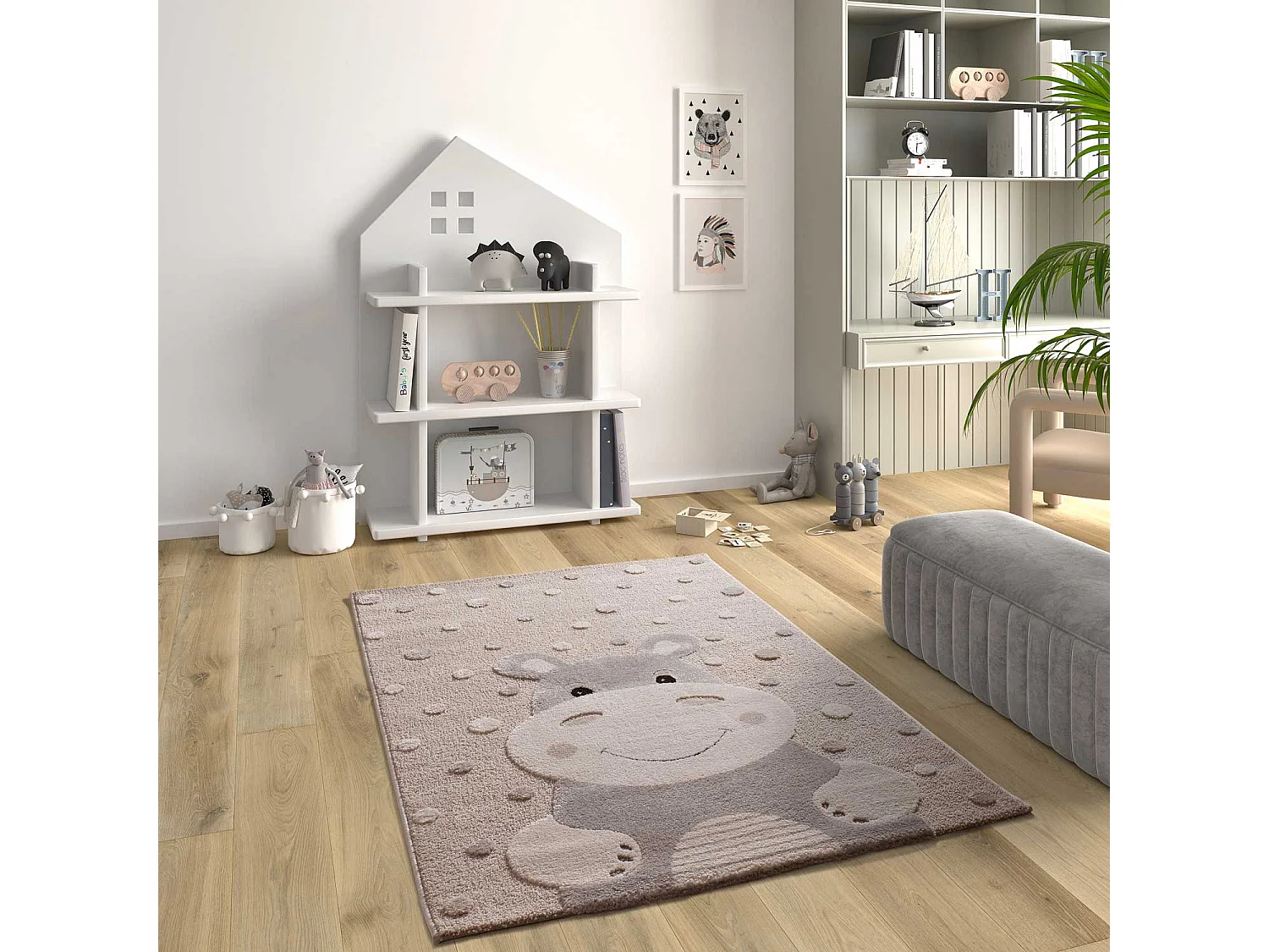 Tapis intérieur - enfant hippopotame  - pierre - 120 x 170 cm - CLOWN