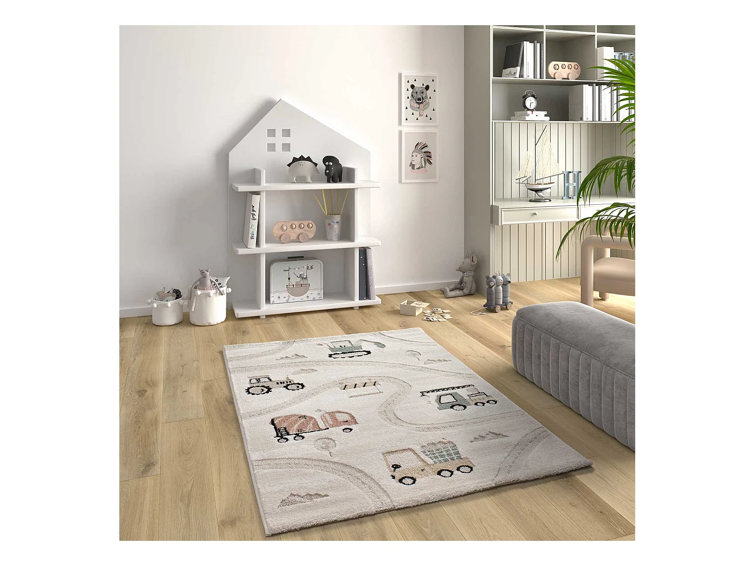 Kinderteppich - Kinder Autos und Straßen - mehrfarbig - 120x170 cm - CLOWN