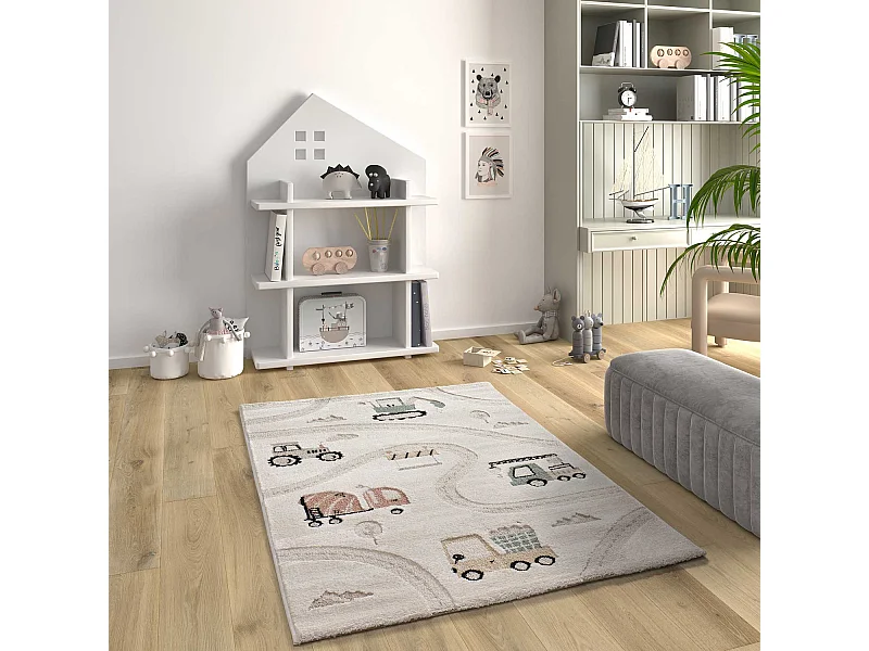 Tapete interior - infantil carros e estradas - multicolorido - 120 x 170 cm - CLOWN