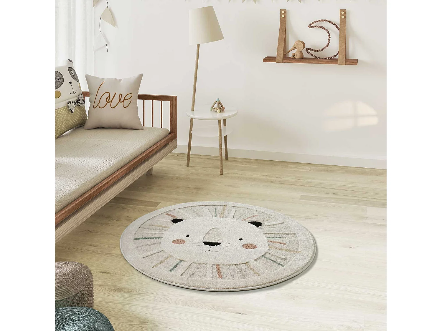 Tapis intérieur rond - enfant lion - multicolore - diam.120 cm - CLOWN