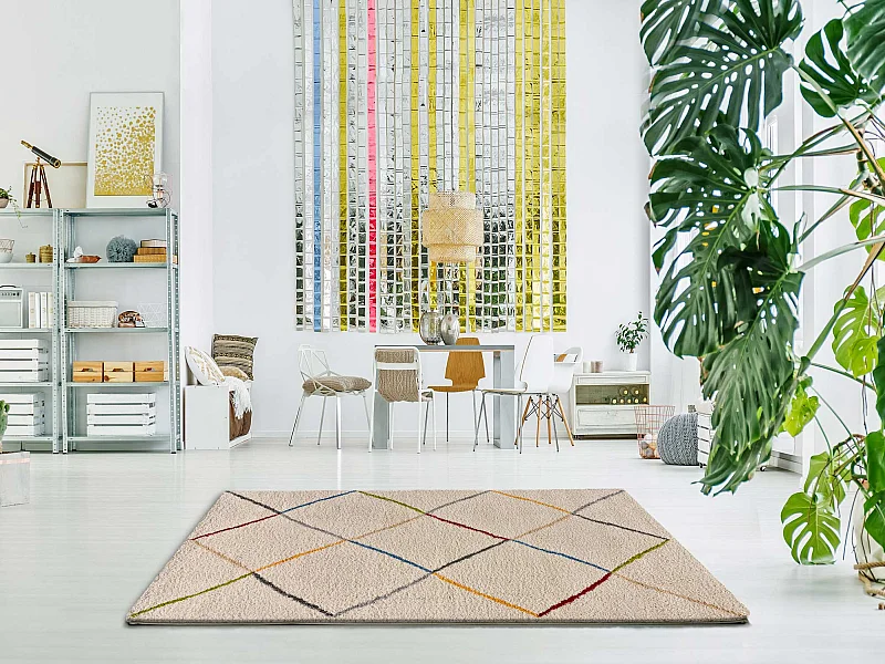 Tapis intérieur - ethnique - blanc - 133 x 190 cm - KASBAH