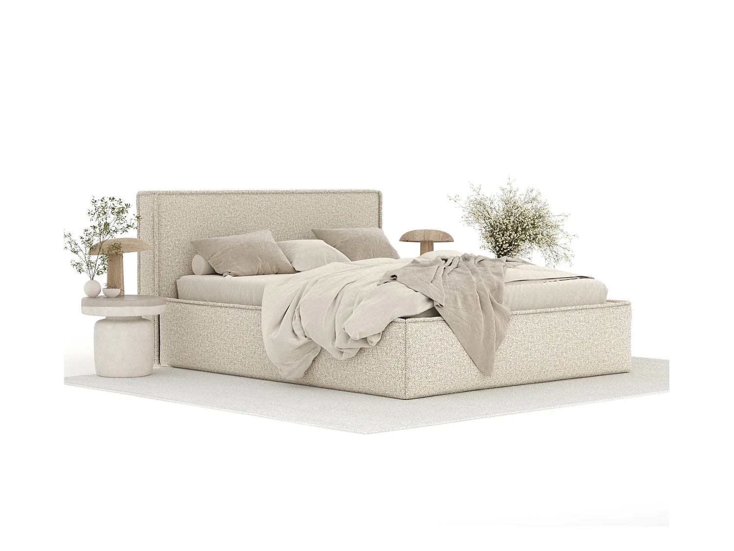 Lit coffre Lounge - 180 x 200 cm - velours - beige
