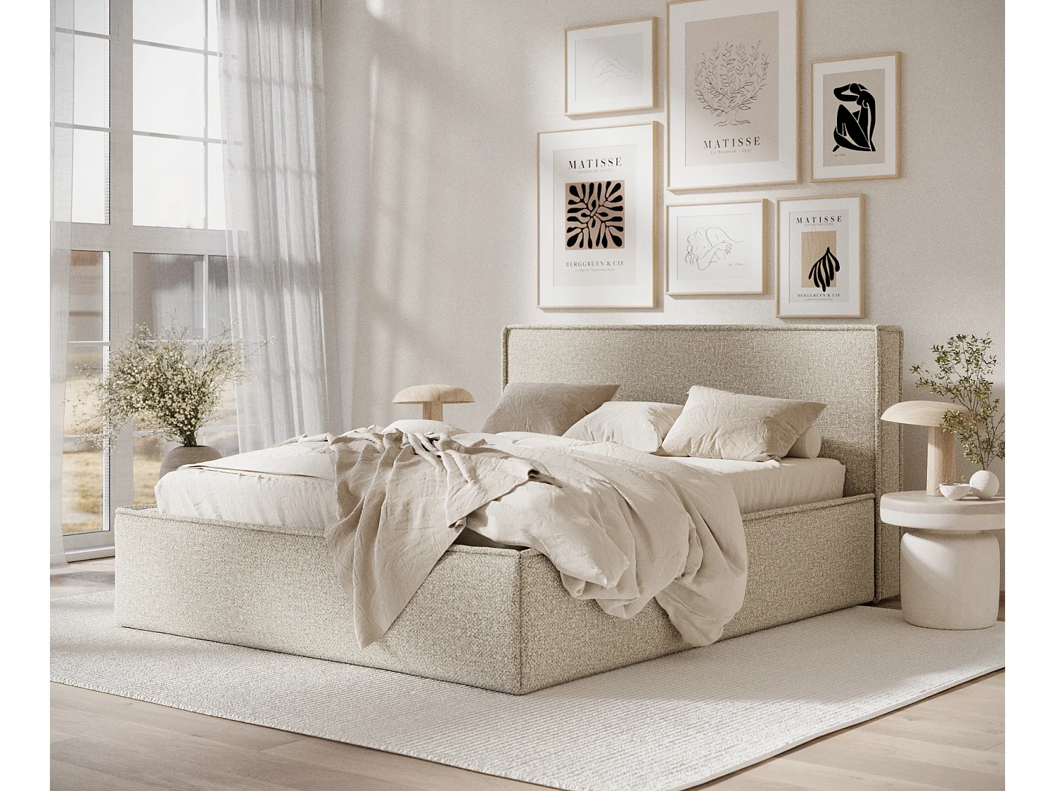 Lit coffre Lounge - 120 x 200 cm - velours - beige