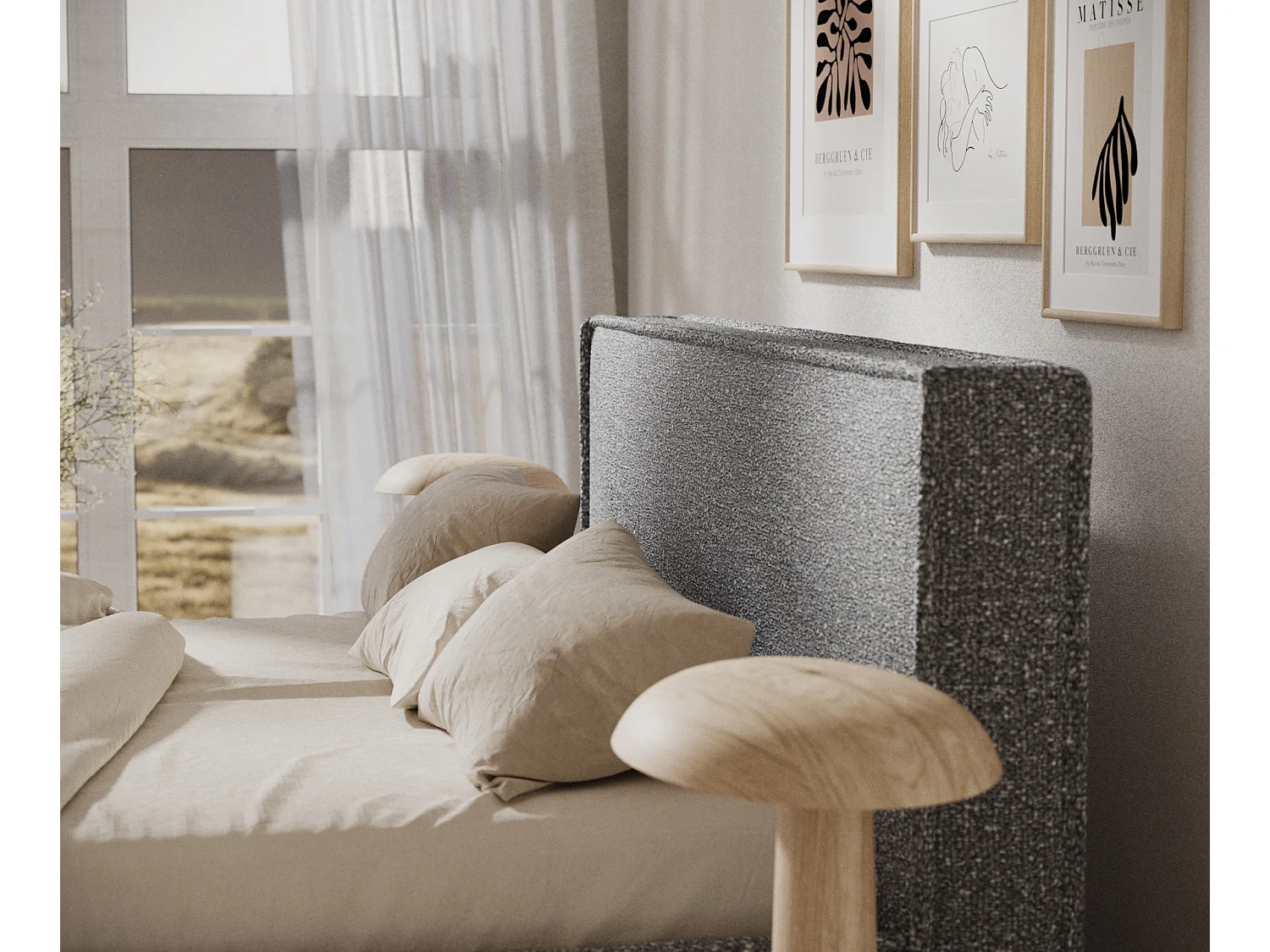Lit coffre Lounge - 140 x 200 cm - velours - gris