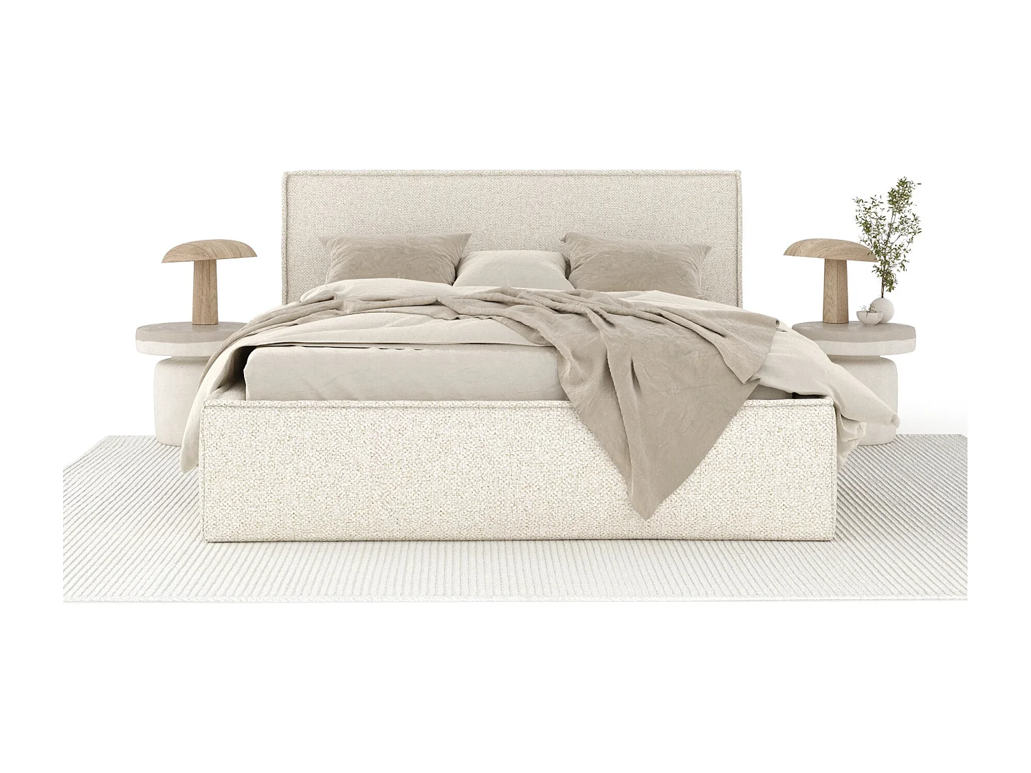 Polsterbett Lounge - 140 x 200 cm - Samtstoff - creme